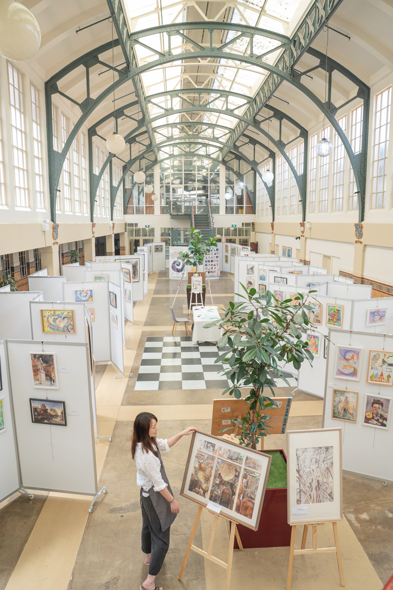 Artworks displayed throughout the former station concourse.